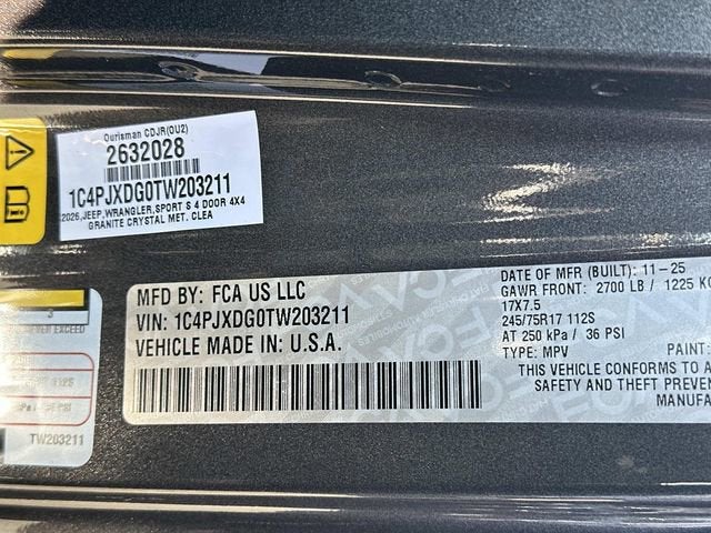 2026 Jeep Wrangler WRANGLER 4-DOOR SPORT S