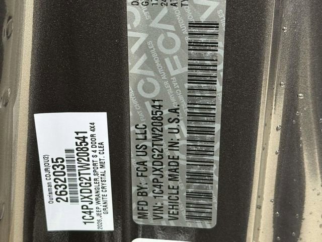 2026 Jeep Wrangler WRANGLER 4-DOOR SPORT S