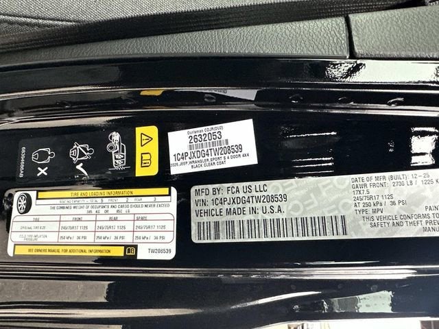 2026 Jeep Wrangler WRANGLER 4-DOOR SPORT S