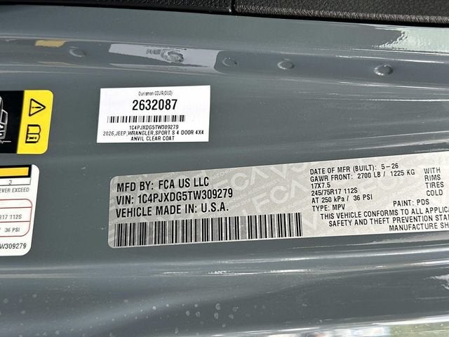2026 Jeep Wrangler WRANGLER 4-DOOR SPORT S