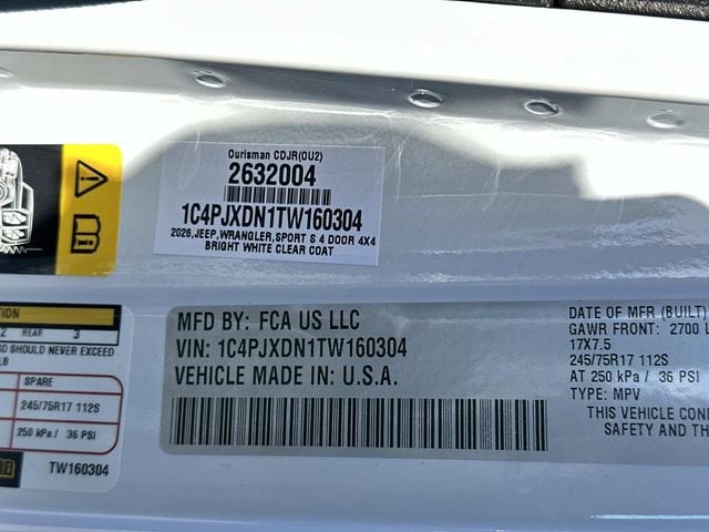 2026 Jeep Wrangler WRANGLER 4-DOOR SPORT S