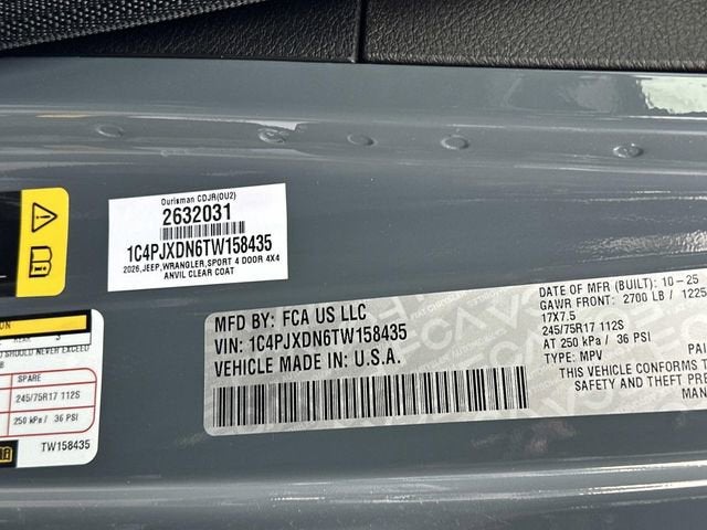 2026 Jeep Wrangler WRANGLER 4-DOOR SPORT S