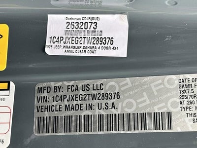 2026 Jeep Wrangler WRANGLER 4-DOOR SAHARA