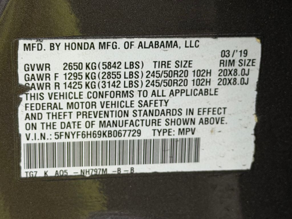 2019 Honda Pilot Touring 7 Passenger